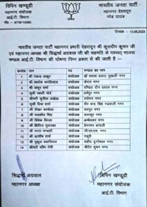 बीजेपी महानगर के सभी 14 मण्डलों के सोशल मीडिया संयोजक एवं आई.टी. संयोजक की घोषणा