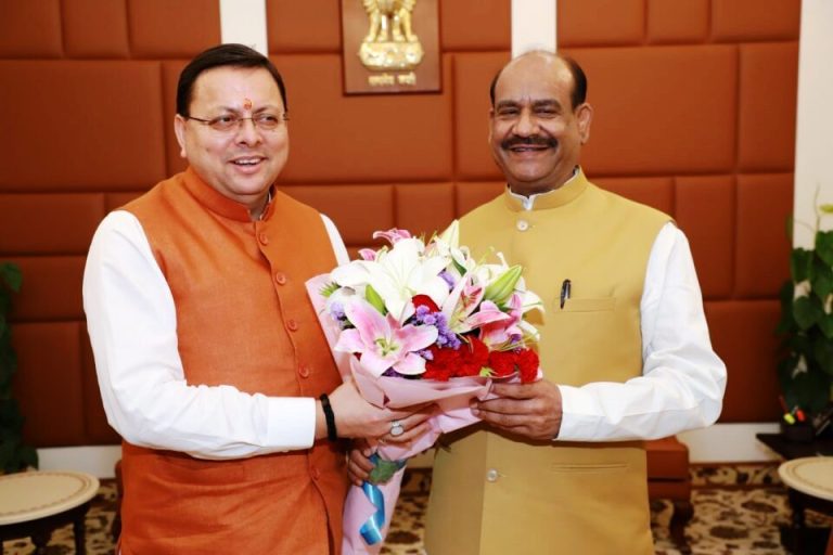 CM Dhami and Om Birla